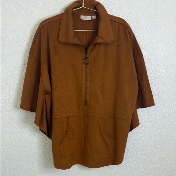 Shade Brown Quarter-Zip dolman Poncho- Size large - Picture 1 of 6